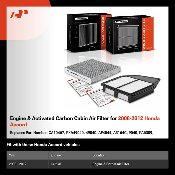 Engine & Activated Carbon Cabin Air Filter for 2008-2012 Honda Accord