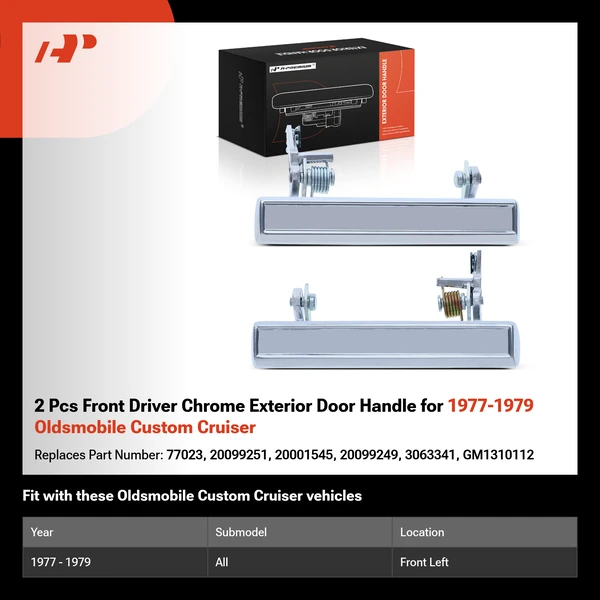 2 Pcs Front Driver Chrome Exterior Door Handle for 1977-1979 Oldsmobile Custom Cruiser