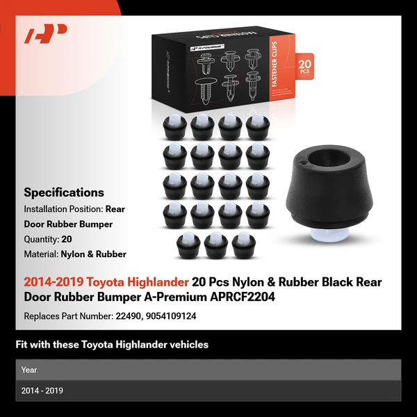 2014-2019 Toyota Highlander 20 Pcs Nylon & Rubber Black Rear Door Rubber Bumper A-Premium APRCF2204