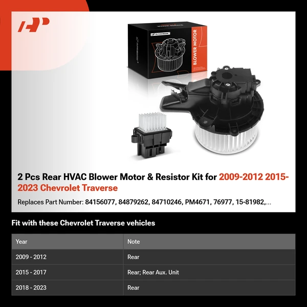 2 Pcs Rear HVAC Blower Motor & Resistor Kit for 2009-2012 2015-2023 Chevrolet Traverse