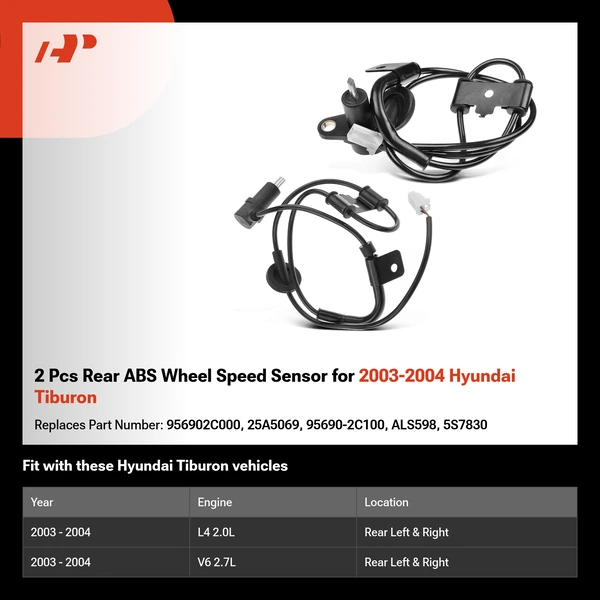 2 Pcs Rear ABS Wheel Speed Sensor for 2003-2004 Hyundai Tiburon