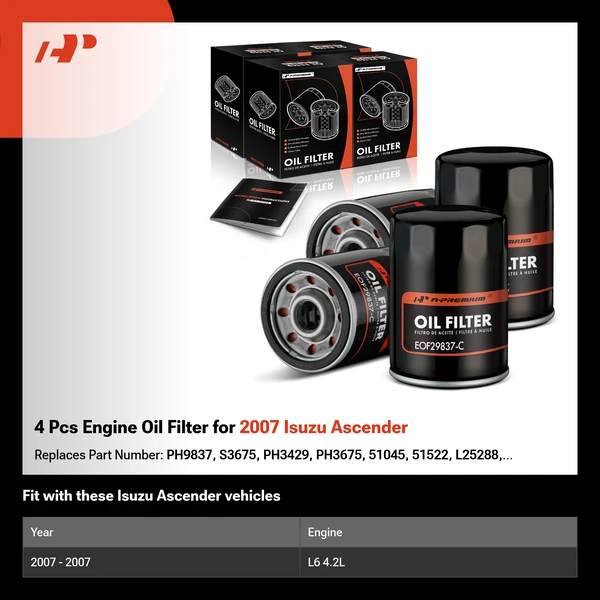 4 Pcs Engine Oil Filter for 2007 Isuzu Ascender