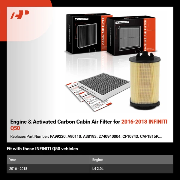 Engine & Activated Carbon Cabin Air Filter for 2016-2018 INFINITI Q50