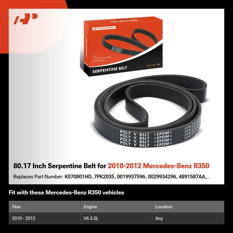 80.17 Inch Serpentine Belt for 2010-2012 Mercedes-Benz R350