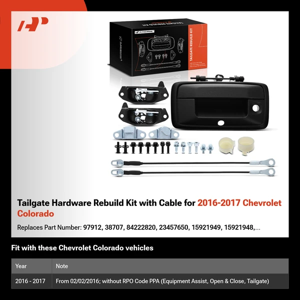 Tailgate Hardware Rebuild Kit with Cable for 2016-2017 Chevrolet Colorado