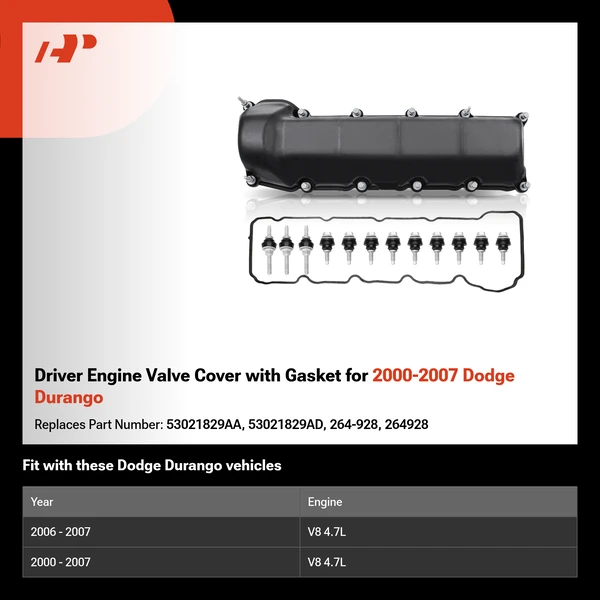 Driver Engine Valve Cover with Gasket for 2000-2007 Dodge Durango
