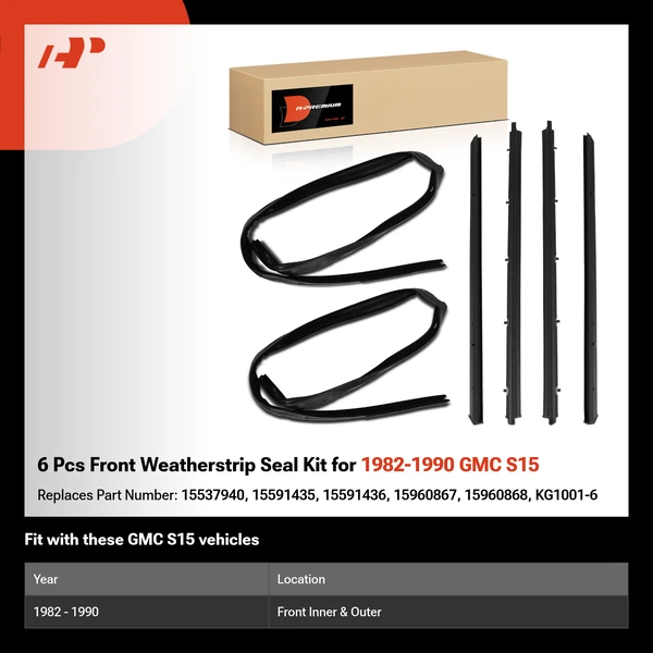 6 Pcs Front Weatherstrip Seal Kit for 1982-1990 GMC S15