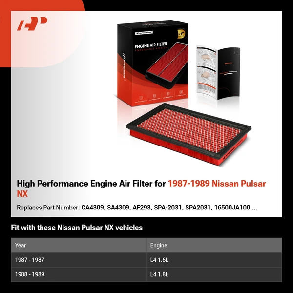 High Performance Engine Air Filter for 1987-1989 Nissan Pulsar NX