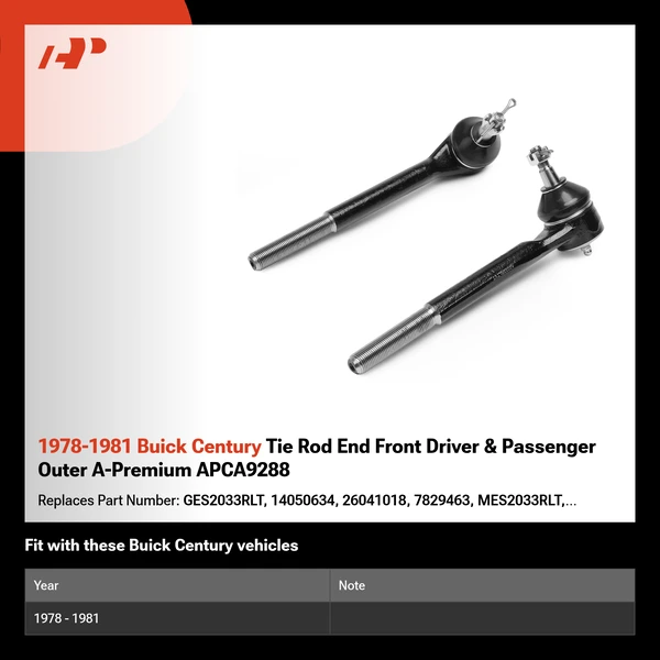 1978-1981 Buick Century Tie Rod End Front Driver & Passenger Outer A-Premium APCA9288