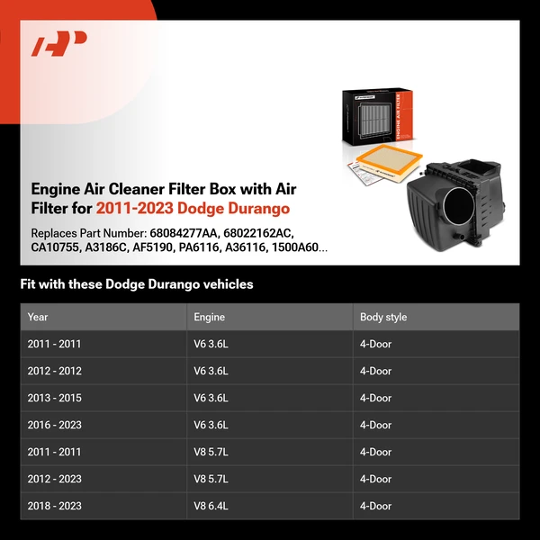 Engine Air Cleaner Filter Box with Air Filter for 2011-2023 Dodge Durango