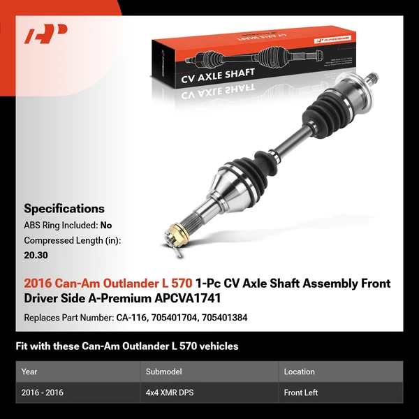 2016 Can-Am Outlander L 570 1-Pc CV Axle Shaft Assembly Front Driver Side A-Premium APCVA1741