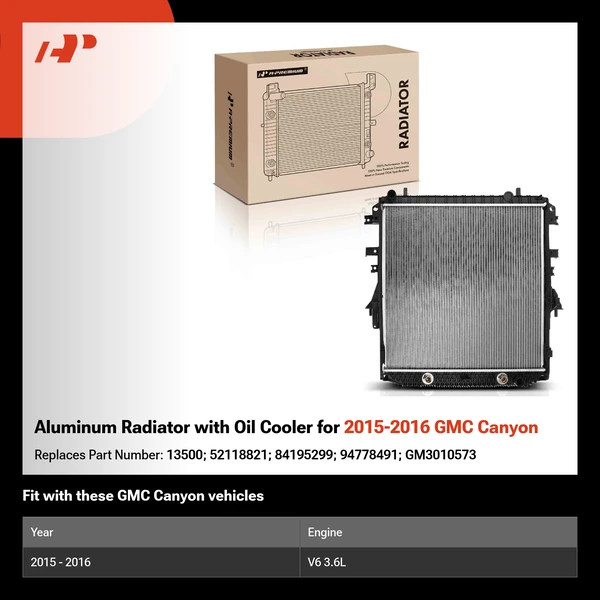 Aluminum Radiator with Oil Cooler for 2015-2016 GMC Canyon