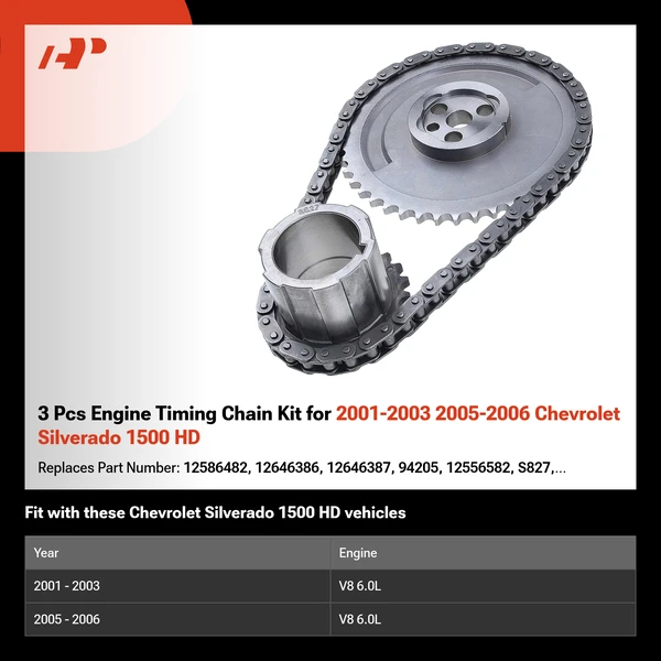 3 Pcs Engine Timing Chain Kit for 2001-2003 2005-2006 Chevrolet Silverado 1500 HD