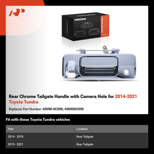 Rear Chrome Tailgate Handle with Camera Hole for 2014-2021 Toyota Tundra