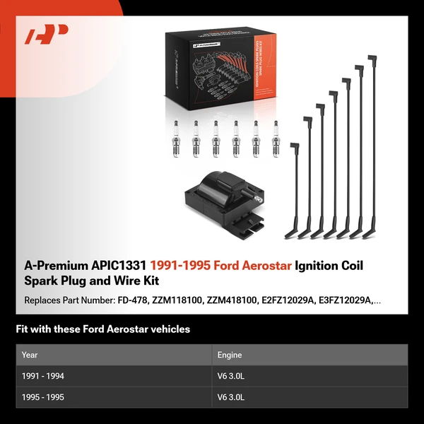 A-Premium APIC1331 1991-1995 Ford Aerostar Ignition Coil Spark Plug and Wire Kit