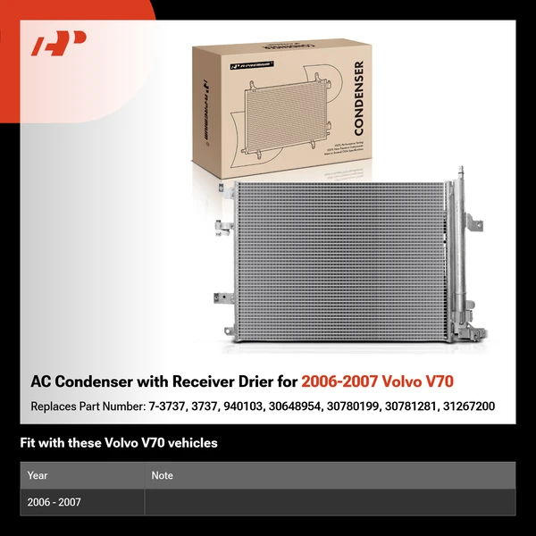 AC Condenser with Receiver Drier for 2006-2007 Volvo V70