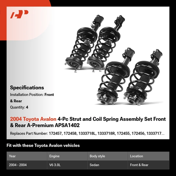 2004 Toyota Avalon 4-Pc Strut and Coil Spring Assembly Set Front & Rear A-Premium APSA1402