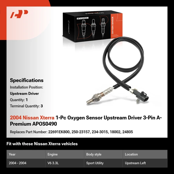 2004 Nissan Xterra 1-Pc Oxygen Sensor Upstream Driver 3-Pin A-Premium APOS0490