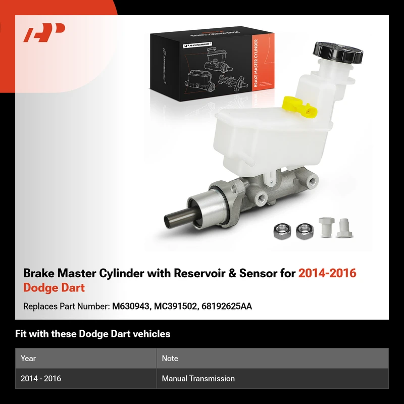 Brake Master Cylinder with Reservoir & Sensor for 2014-2016 Dodge Dart