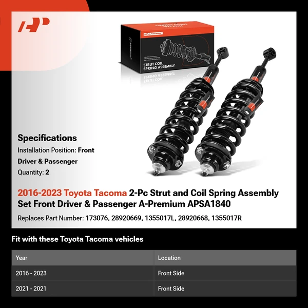 2016-2023 Toyota Tacoma 2-Pc Strut and Coil Spring Assembly Set Front Driver & Passenger A-Premium APSA1840