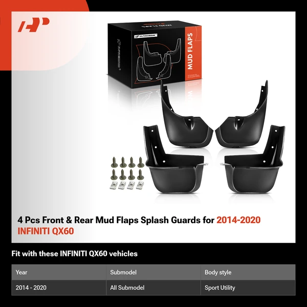 4 Pcs Front & Rear Mud Flaps Splash Guards for 2014-2020 INFINITI QX60