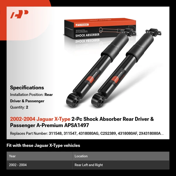 2002-2004 Jaguar X-Type 2-Pc Shock Absorber Rear Driver & Passenger A-Premium APSA1497