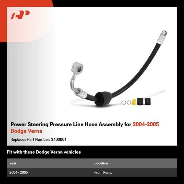 Power Steering Pressure Line Hose Assembly for 2004-2005 Dodge Verna