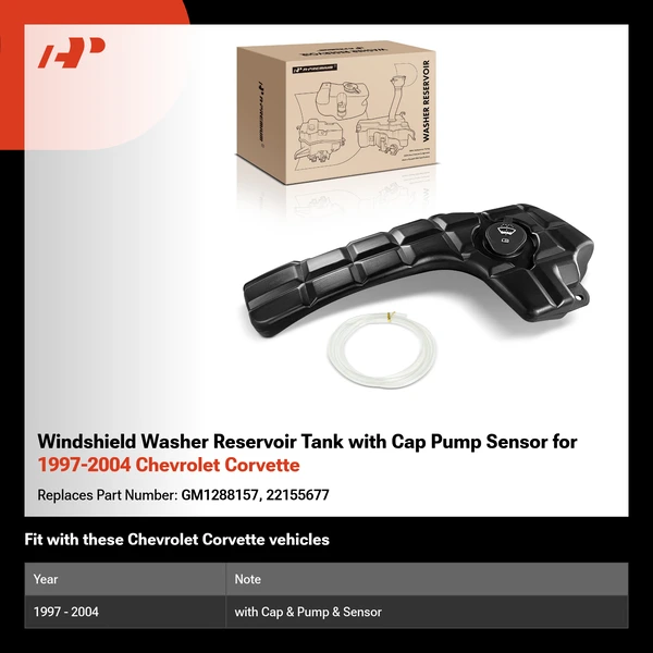 Windshield Washer Reservoir Tank with Cap Pump Sensor for 1997-2004 Chevrolet Corvette