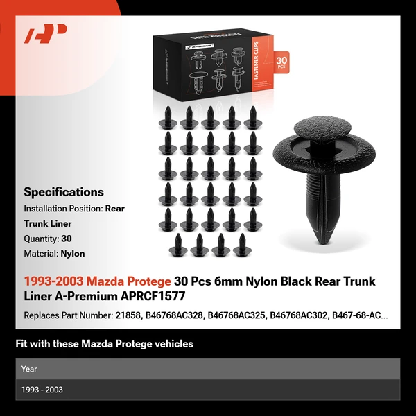 1993-2003 Mazda Protege 30 Pcs 6mm Nylon Black Rear Trunk Liner A-Premium APRCF1577