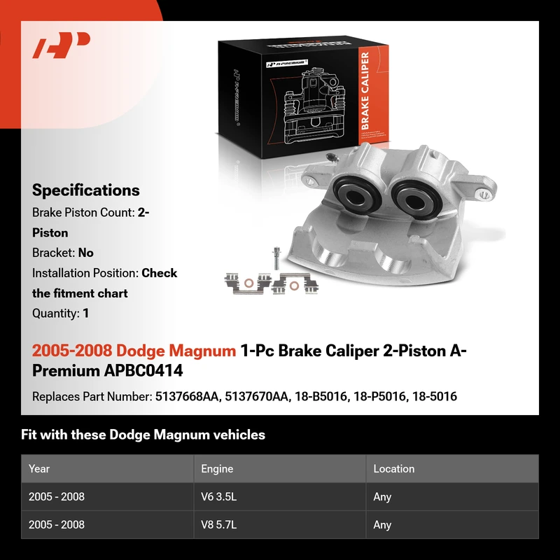 2005-2008 Dodge Magnum 1-Pc Brake Caliper 2-Piston A-Premium APBC0414