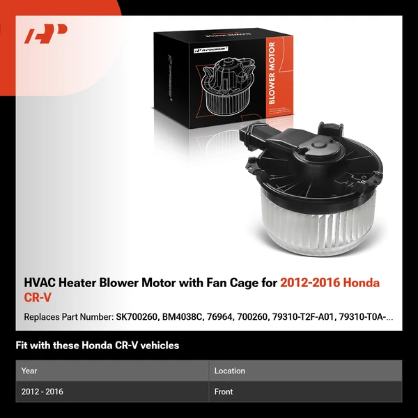 HVAC Heater Blower Motor with Fan Cage for 2012-2016 Honda CR-V