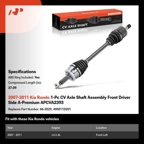 2007-2011 Kia Rondo 1-Pc CV Axle Shaft Assembly Front Driver Side A-Premium APCVA2393