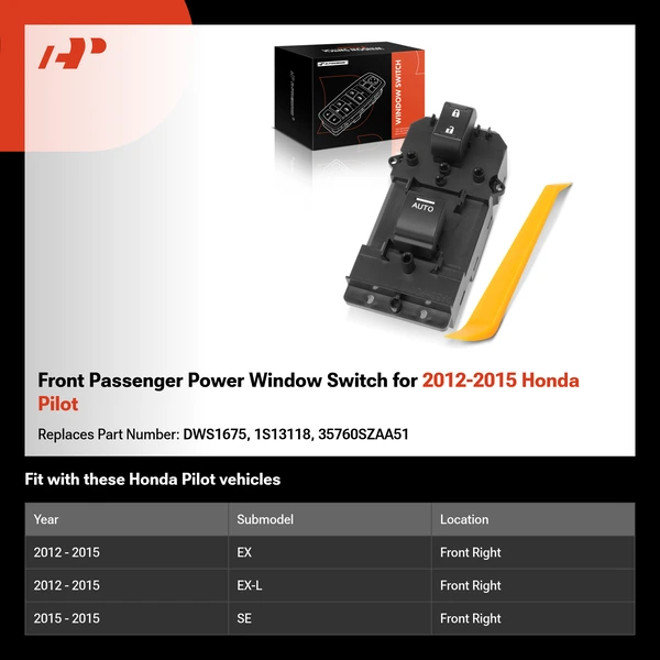 Front Passenger Power Window Switch for 2012-2015 Honda Pilot