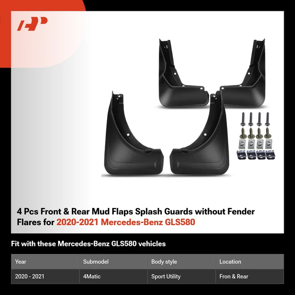 4 Pcs Front & Rear Mud Flaps Splash Guards without Fender Flares for 2020-2021 Mercedes-Benz GLS580