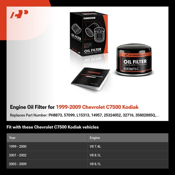 Engine Oil Filter for 1999-2009 Chevrolet C7500 Kodiak