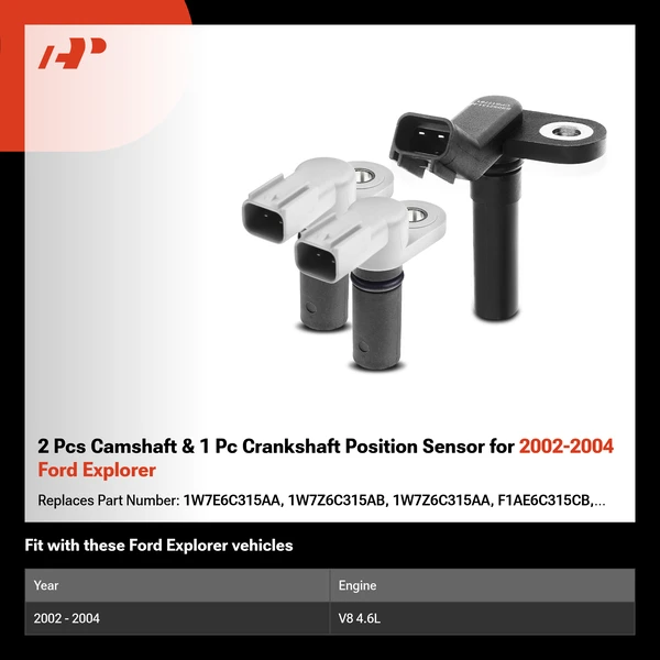 2 Pcs Camshaft & 1 Pc Crankshaft Position Sensor for 2002-2004 Ford Explorer