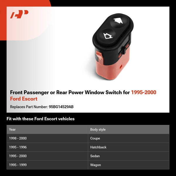 Front Passenger or Rear Power Window Switch for 1995-2000 Ford Escort