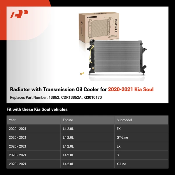 Radiator with Transmission Oil Cooler for 2020-2021 Kia Soul