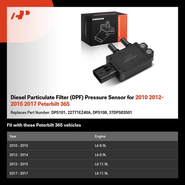 Diesel Particulate Filter (DPF) Pressure Sensor for 2010 2012-2015 2017 Peterbilt 365