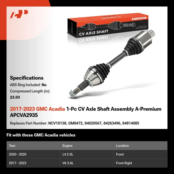 2017-2023 GMC Acadia 1-Pc CV Axle Shaft Assembly A-Premium APCVA2935