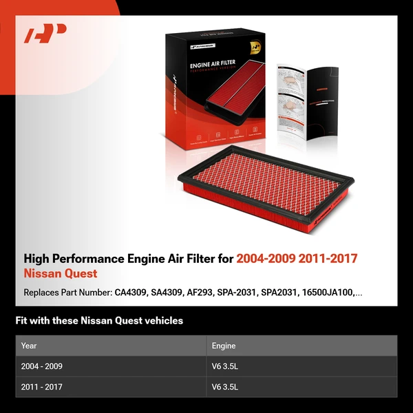 High Performance Engine Air Filter for 2004-2009 2011-2017 Nissan Quest