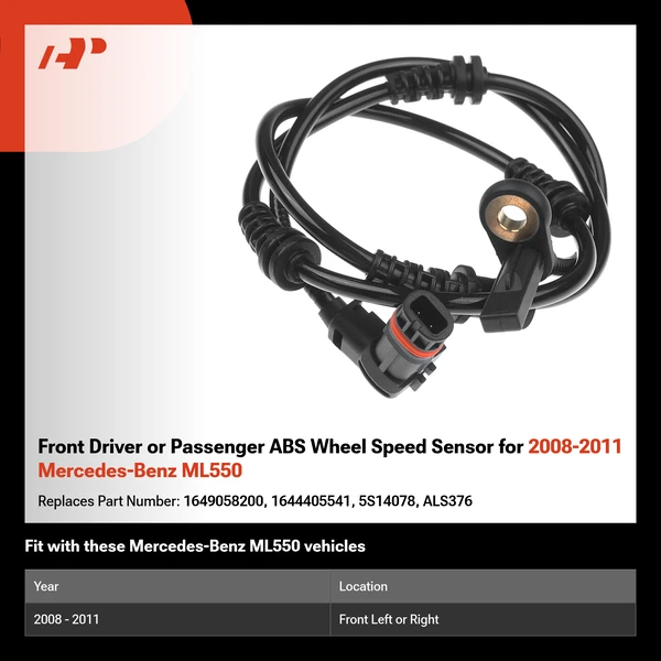 Front Driver or Passenger ABS Wheel Speed Sensor for 2008-2011 Mercedes-Benz ML550