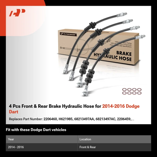 4 Pcs Front & Rear Brake Hydraulic Hose for 2014-2016 Dodge Dart