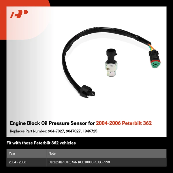 Engine Block Oil Pressure Sensor for 2004-2006 Peterbilt 362