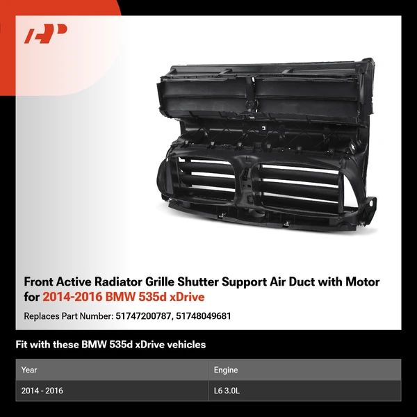 Front Active Radiator Grille Shutter Support Air Duct with Motor for 2014-2016 BMW 535d xDrive
