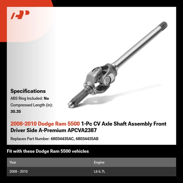 2008-2010 Dodge Ram 5500 1-Pc CV Axle Shaft Assembly Front Driver Side A-Premium APCVA2387