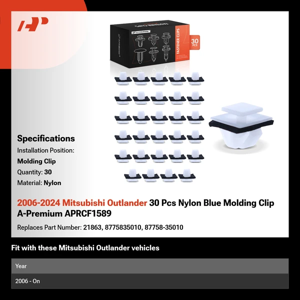2006-2024 Mitsubishi Outlander 30 Pcs Nylon Blue Molding Clip A-Premium APRCF1589