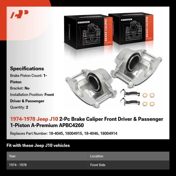 1974-1978 Jeep J10 2-Pc Brake Caliper Front Driver & Passenger 1-Piston A-Premium APBC4260