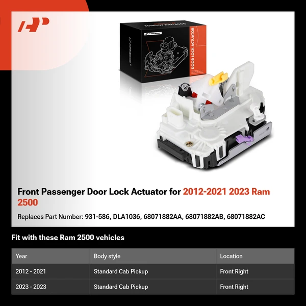 Front Passenger Door Lock Actuator for 2012-2021 2023 Ram 2500
