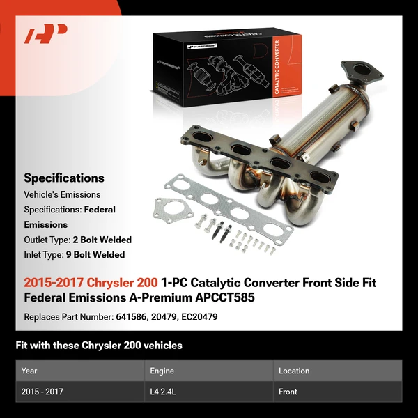 2015-2017 Chrysler 200 1-PC Catalytic Converter Front Side Fit Federal Emissions A-Premium APCCT585